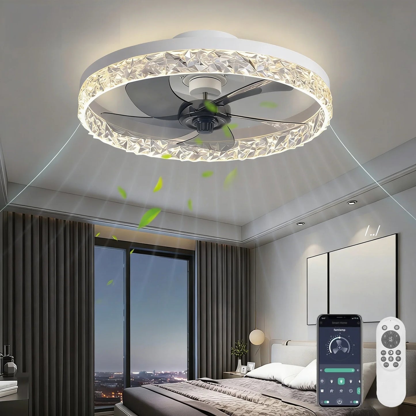 Ceiling fan with light Modern Dimmable Remote Control Ceiling Fans Living Room AC Variable Frequency Fan Ceiling Lamp