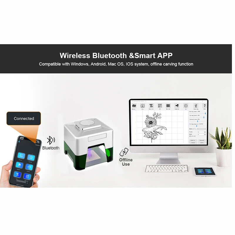 New Laser Engraver DIY Mark Printer Cutter Woodworking Machines Plastic 3000mw Bluetooth Mini Engraving Machine