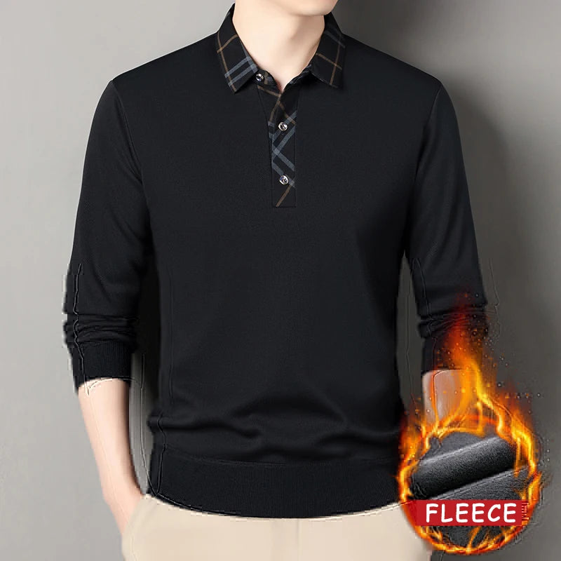 Winter Pullovers Men Knit Polo Shirts Fashion Fleece Lined Polo Sweaters Jumper Thick Knitting Polo Shirts