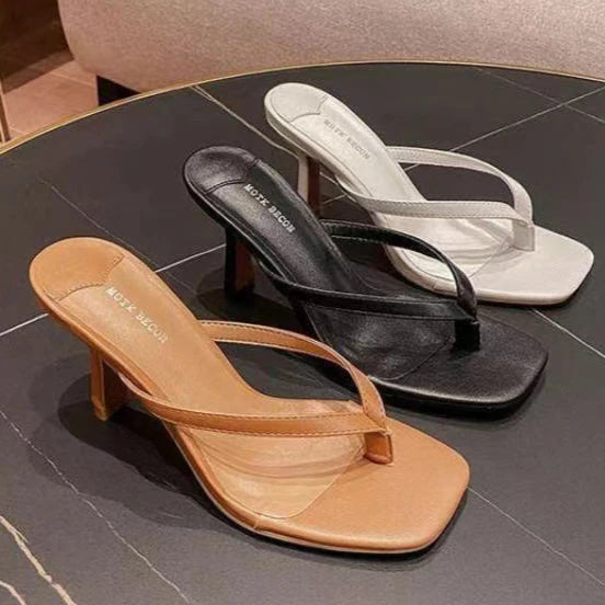 Fashion Heeled Sandals for Women Wearing Noble Slippers with Slim Heels and Legs,square Toe Sandal for Summer Sandalias De Mujer
