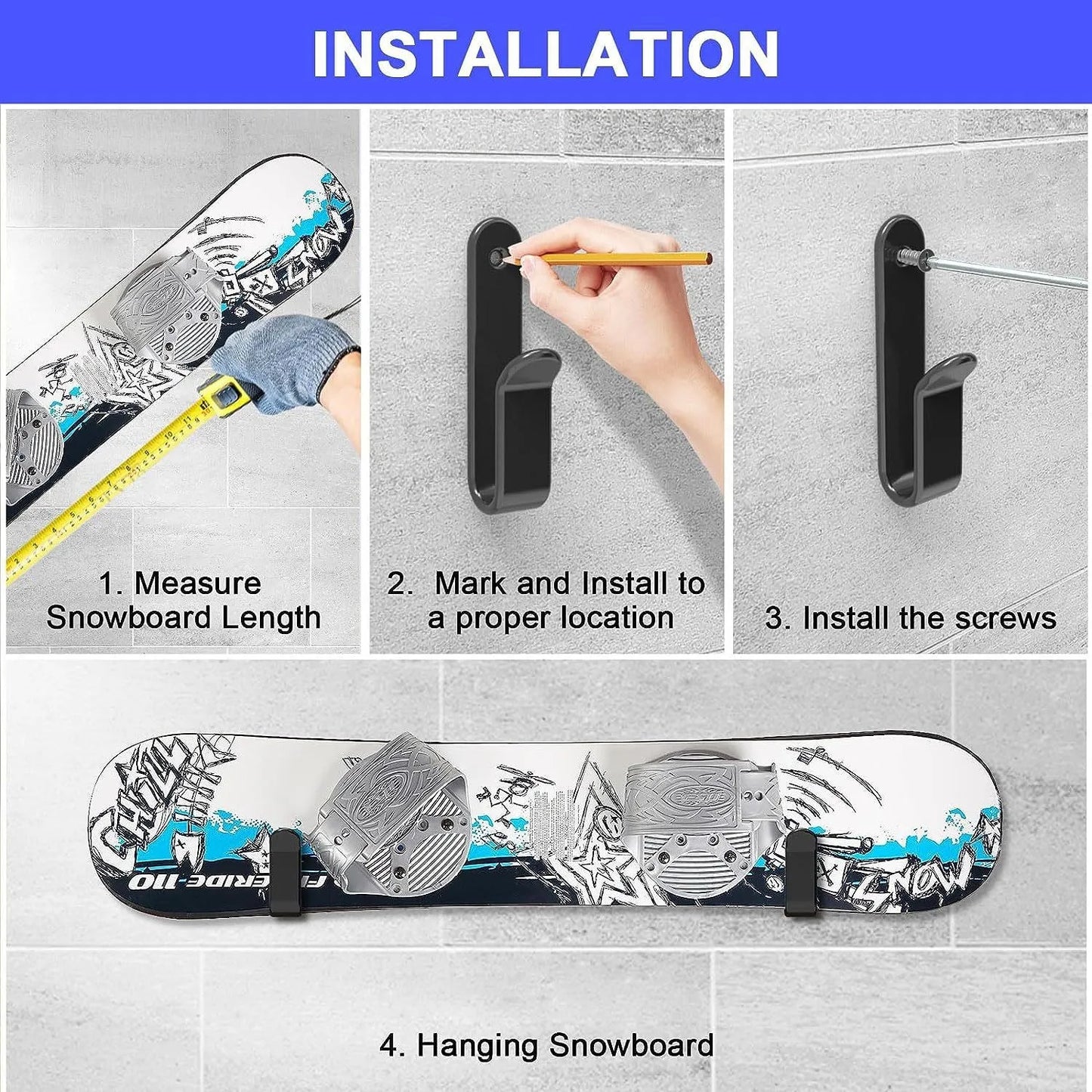 Universal Board Wall Mount Rack Stainless Steel Skate Surf Snowboard Longboard Wakeboard Storage Display Organizer Garage Home