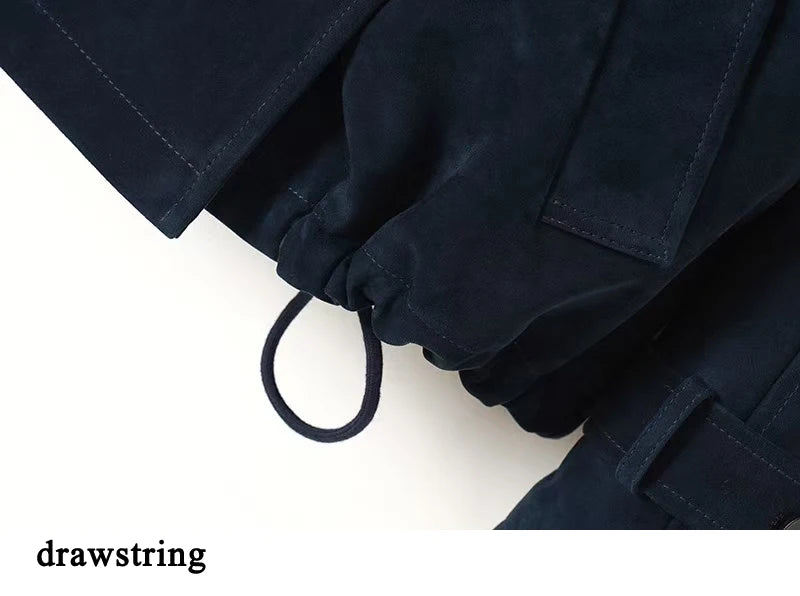 Kid Suede Leather Jacket for Women Branded New 2025 Old Money Double Breasted Short  Jacket Femme Big Lapel Epaulet Trench Coat