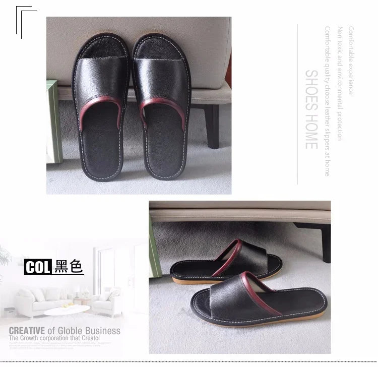 Genuine Leather Couple Summer Indoor Slippers Anti-Slip Women Household Slippers Men Casual Home Shoes