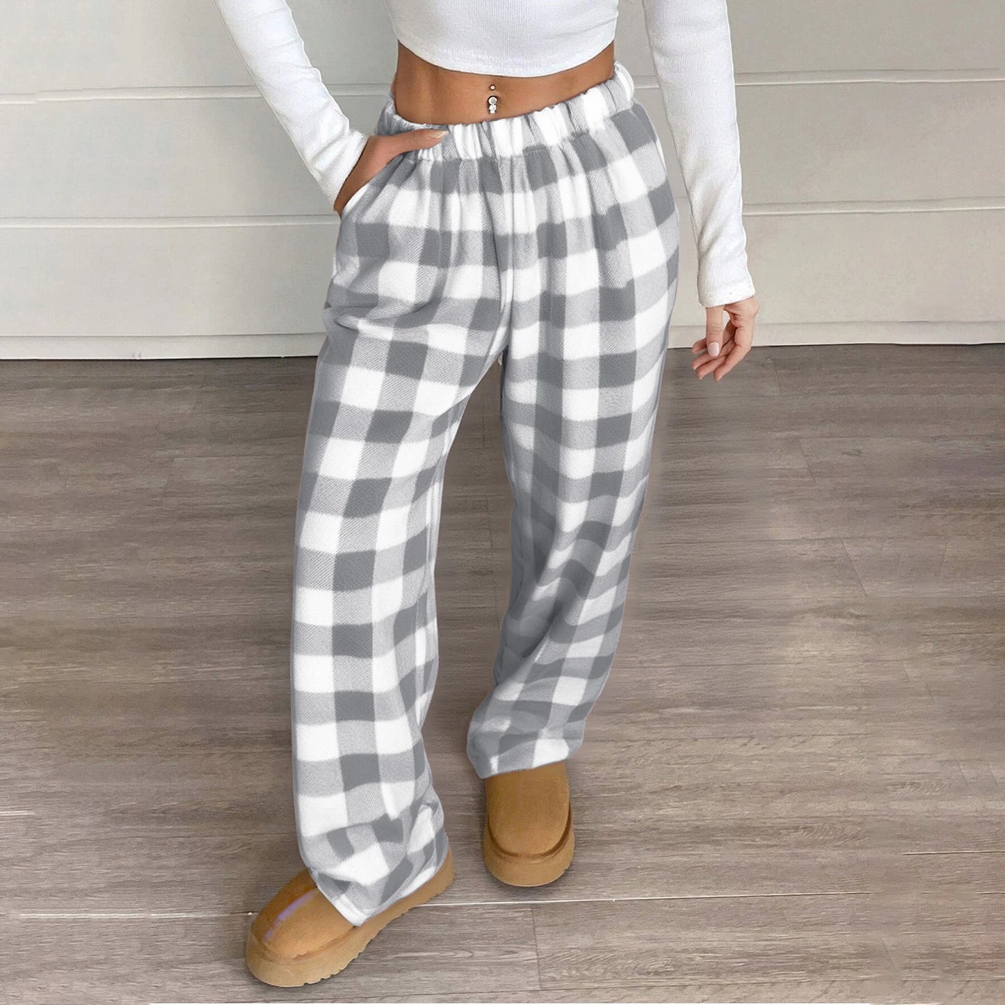 Pajama Pants Women's Trousers Autumn Winter Coral Fleece And Thick Plaid Warm Pants Flannel Home Pants Loose Lounge Wear