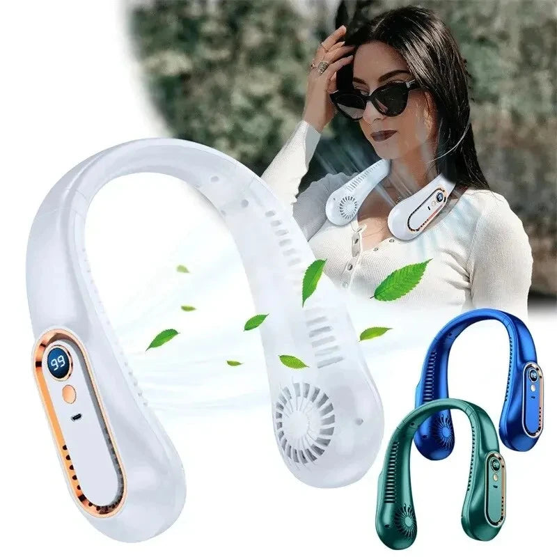 Hanging Neck Fan Digital Display Power Ventilador Bladeless Neckband Fan Portable Mini Air Cooler USB Rechargeable Electric Fans