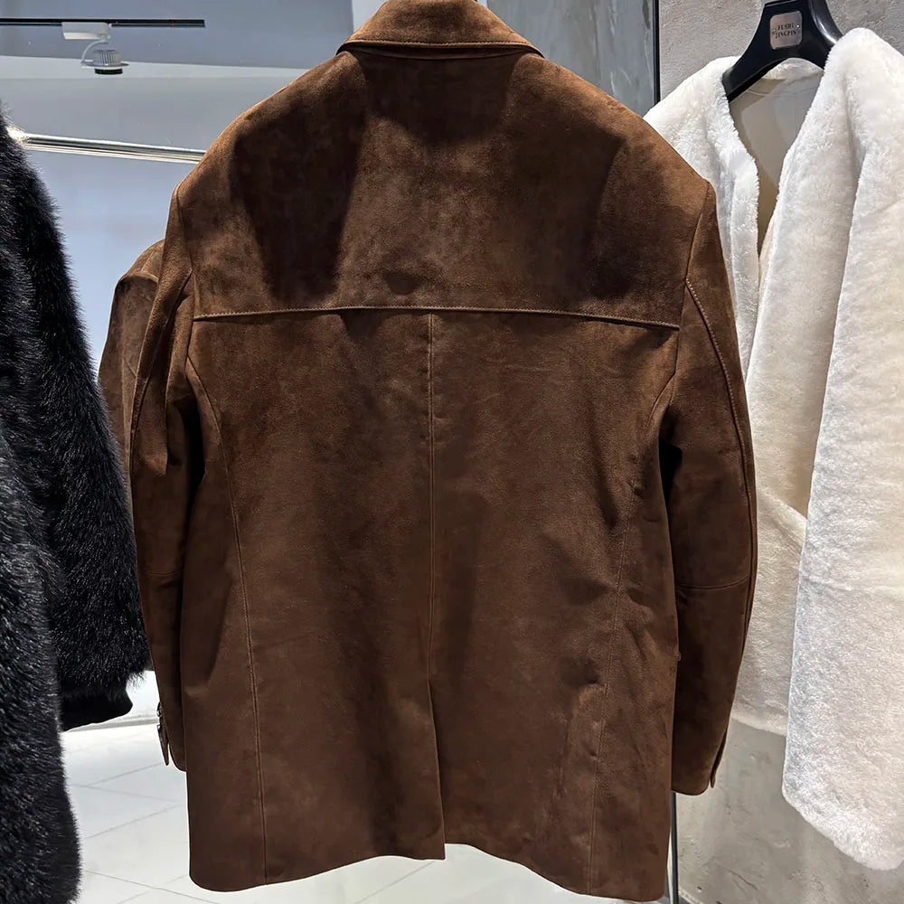 YOLOAgain Single Breasted Oversized Suede Blazer Women Real Leather Jacket Spring 2026