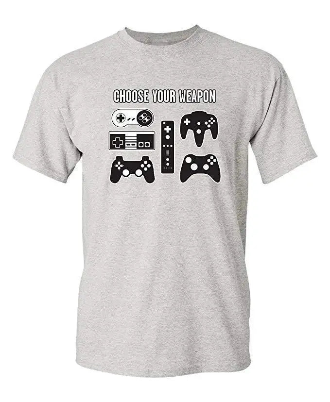 Cotton  100% European-style Men CHOOSE YOUR WEAPON Letter-game Printed Short-sleeved T-shirt Graphic T Shirts  Streetwear