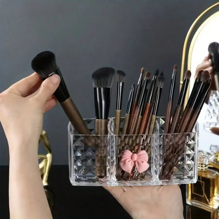 1pc Cute Makeup Brush Storage Box with Multiple Compartments and Bow Decoration