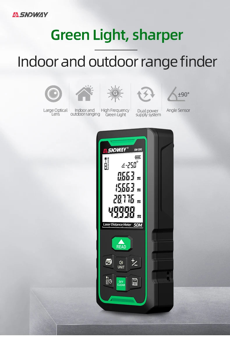 SNDWAY Laser Distance Meter 50m 70m 100m 120m Rangefinder Digital Range Finder Trena Roulette Ruler Distance Measuring Tape