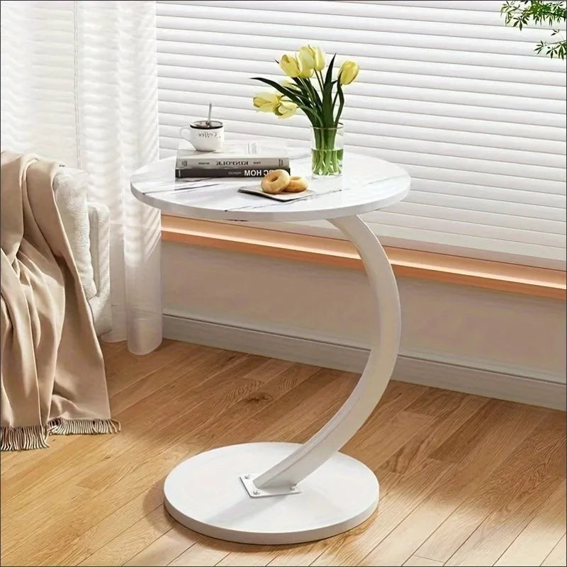 Space Saving Round End Table, Movable Small Accent Table with Drawer for Living Room, Bedroom,  Easy  Roll  Nightstand