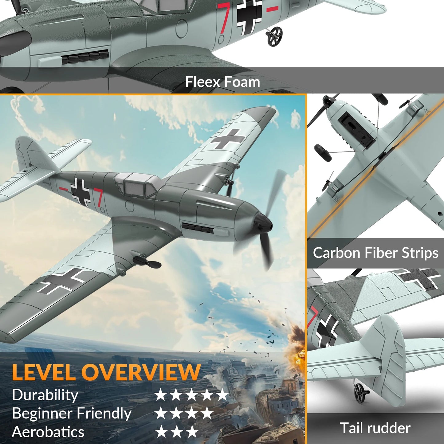 VOLANTEXRC BF109 RC Plane 2.4G 3CH Smart Balance EPP Gliders Fighter 400MM Fixed Wingspan With 6-Axis Gyro Stabilizer RTF Glider
