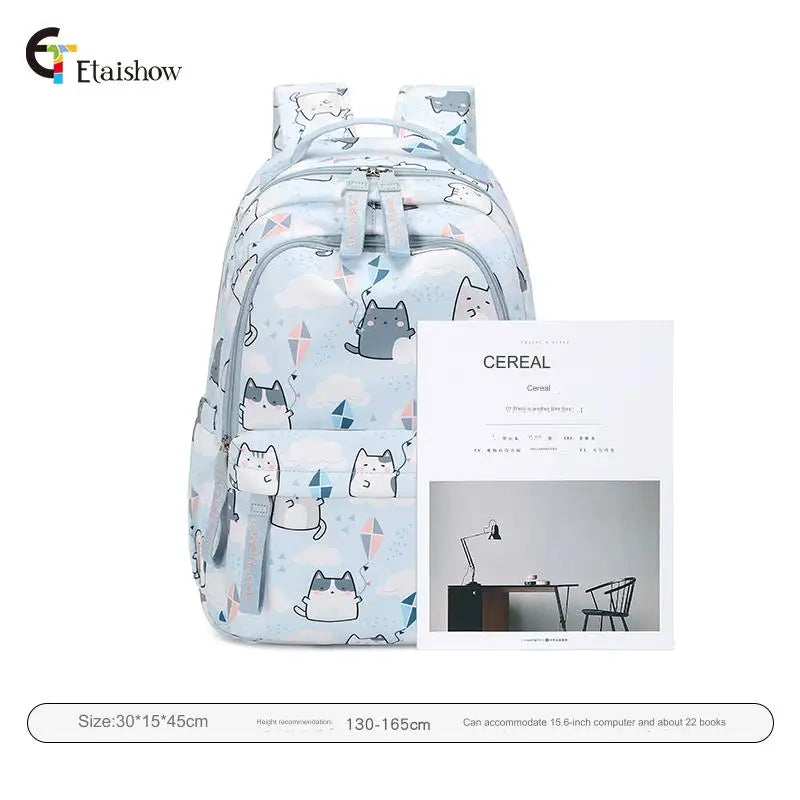 School Bags for Girls Cute Printing Cat School Backpack and Handbag Kawaii Children Backpack Back To School 2024 Mochila Escolar