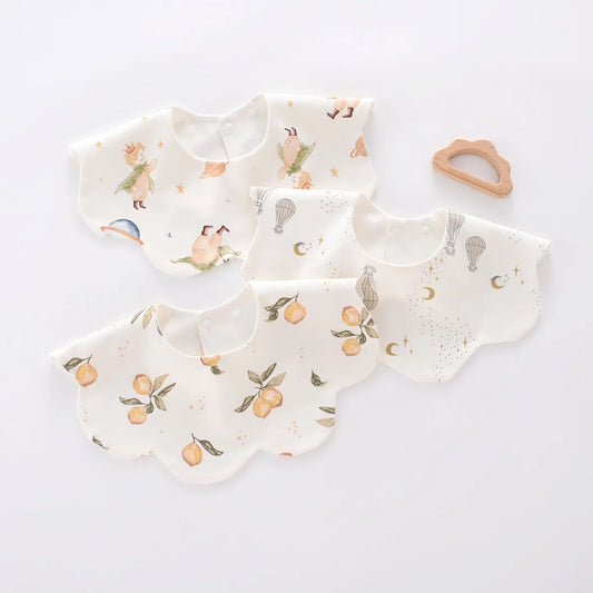 Baby Bib - 100% Cotton Waterproof Drool Cloth Newborn 360-Degree Extra-Large Absorbent Bib Feeding Bib
