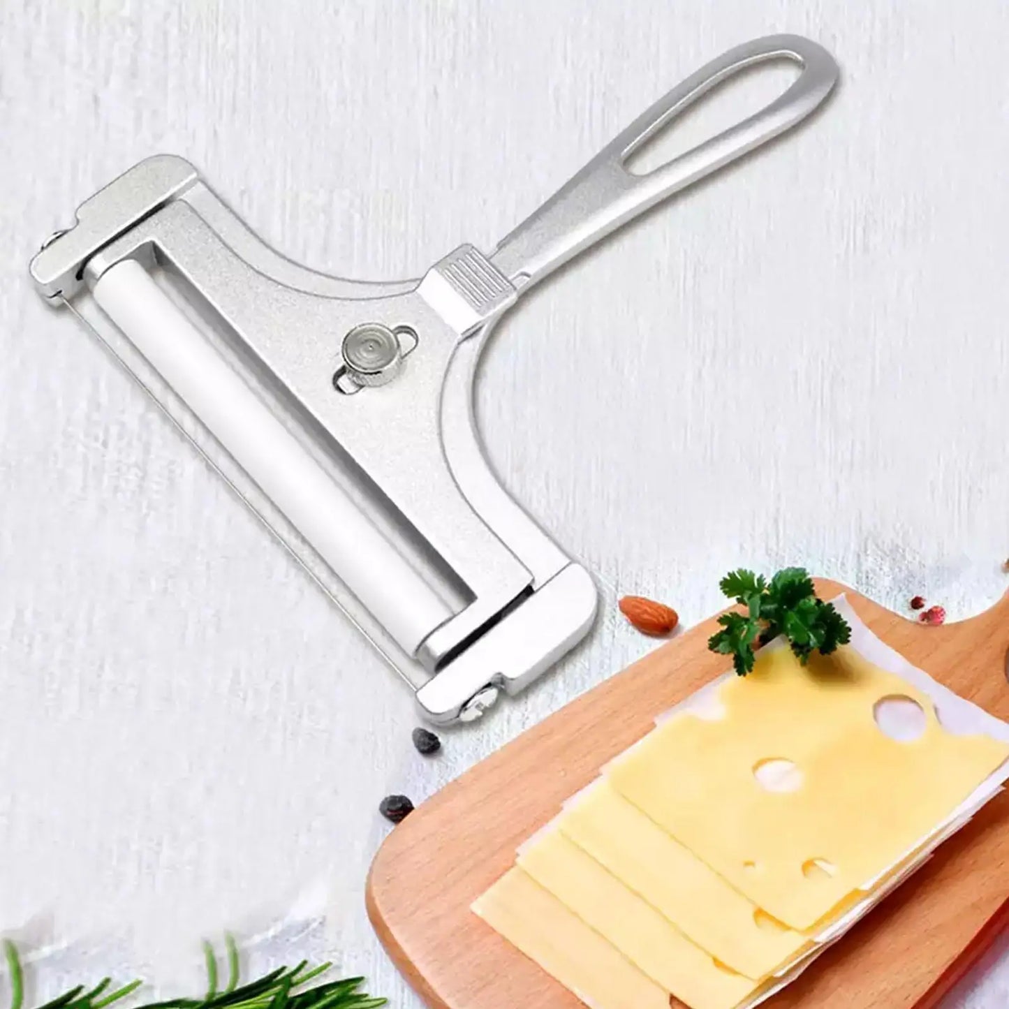 Cheese Cutter,manual Cheese Slicer with A Set of 4 Spare Wires, Stainless Steel, Casters, Adjustable Thickness