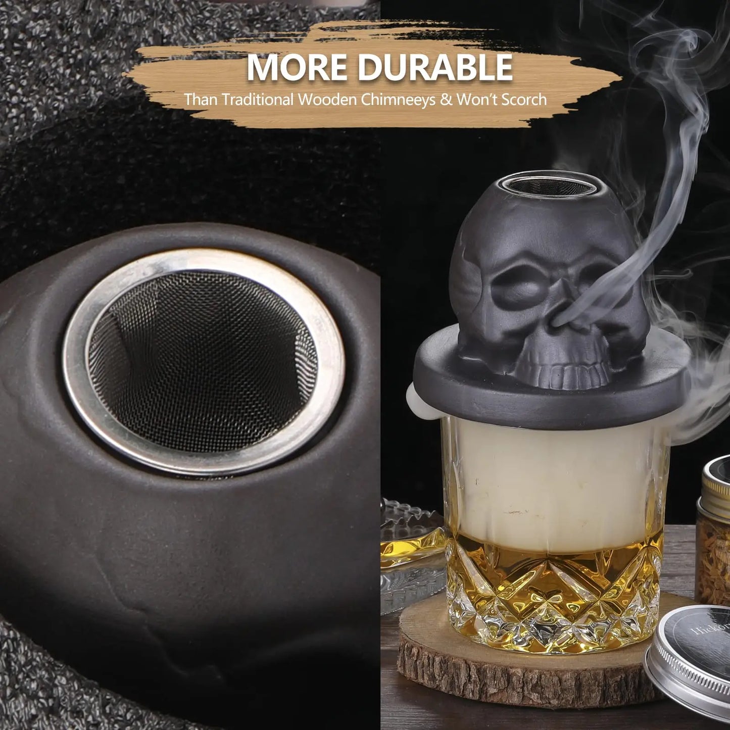 Ceramics Whiskey Smoker Kit Skull-Shaped Smoke Infuser Old Fashioned Cocktail Smoker Kit With Fruity Wood Chips Kitchen Bar Tool