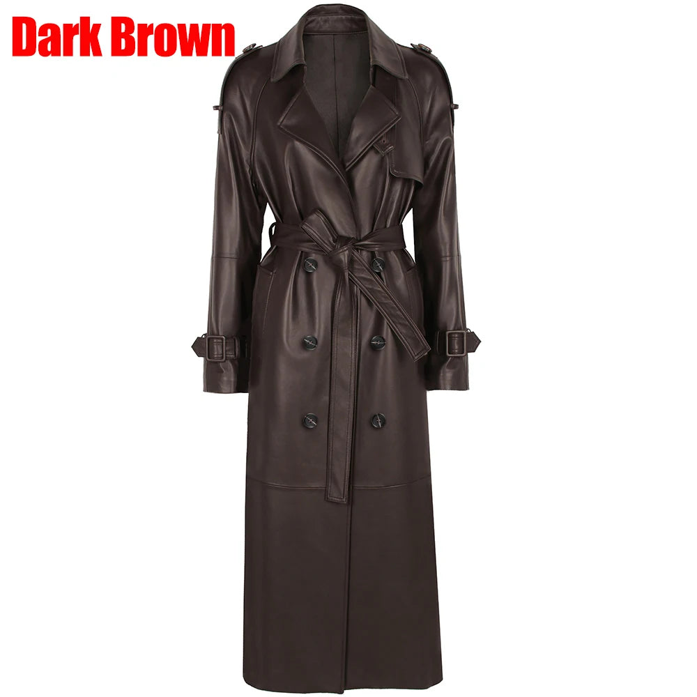 YOLOAgain Double Breasted Suede Jacket Coat Women Real Leather Trench Coat