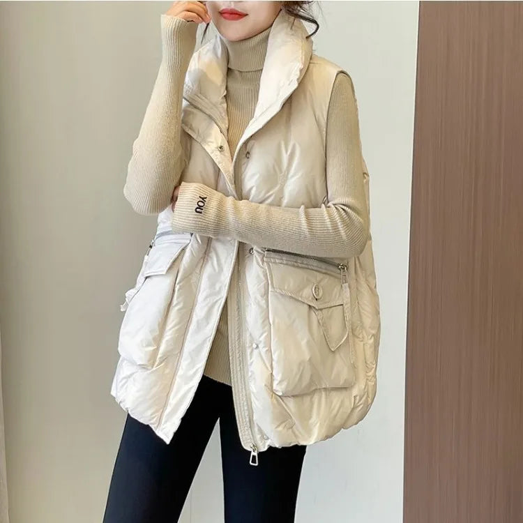 Winter Jackets Vests for Women 2025 Chalecos Para Mujer Plus Size Fashion Casual Korean Style Padded Parkas Pockets Long Coats