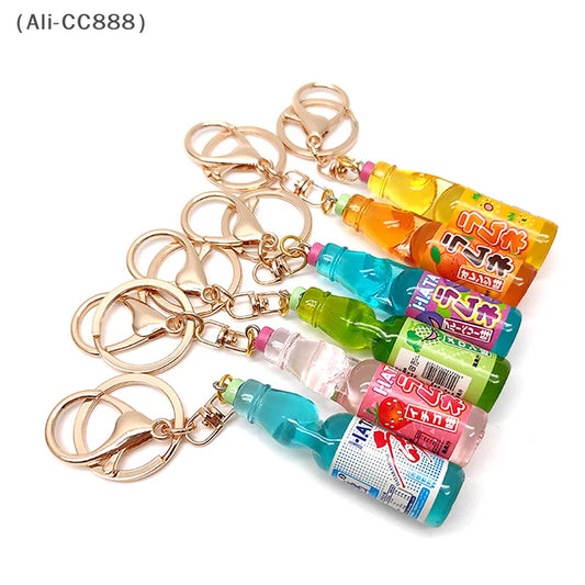 Japanese Ramune Soda Keychain Kawaii Food Charm Bag Pendant Cosplay Props Drink Keyring Accessory