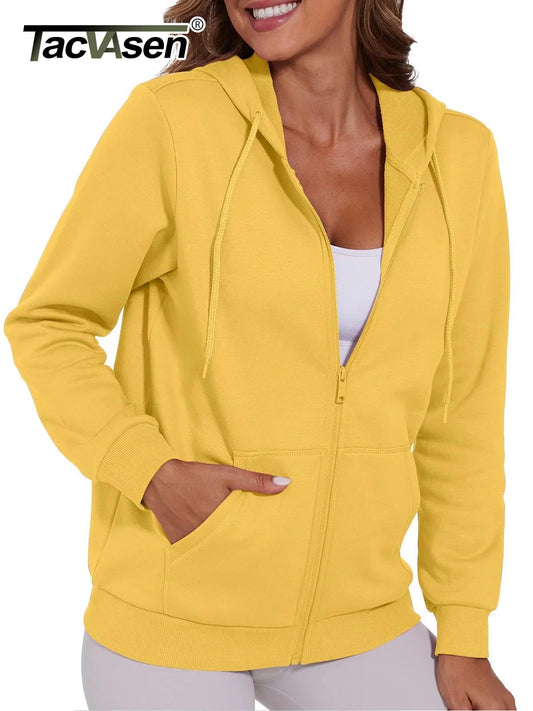 TACVASEN Spring Fleece Lining Sweatshirts Jacket Womens French Long Hoodies Full Zip Up Jacket Casual Streetwear Outdoor Coats