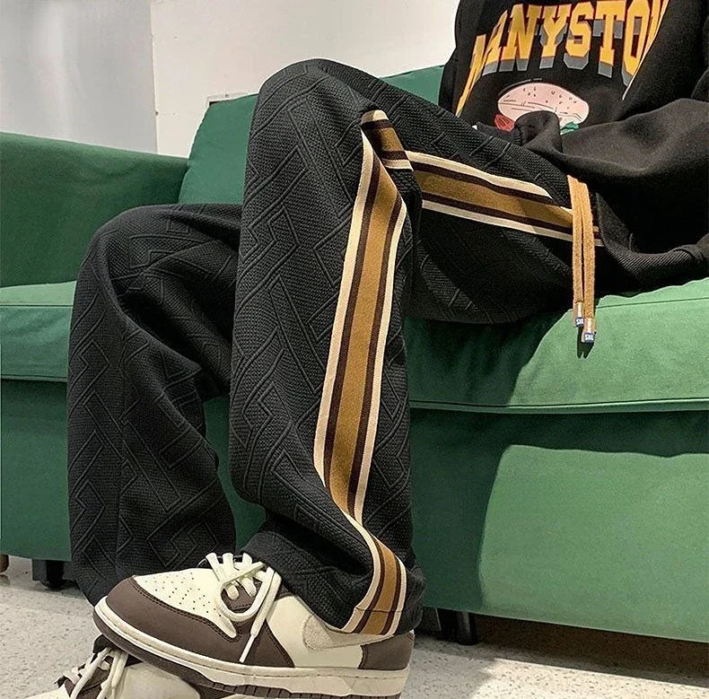 Man Sweat Pants Wide Leg Trousers Stripe Straight Men's Sweatpants Sport Athletic Track Tracksuit Bottoms Harajuku Trend Popular