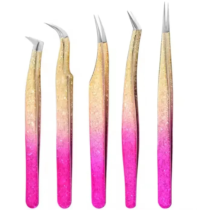 1pc/5pcs Grafting Eyelash Stainless Steel Ice Flower Gradient Tweezers Precision Color Grafting False Eyelash Tweezers