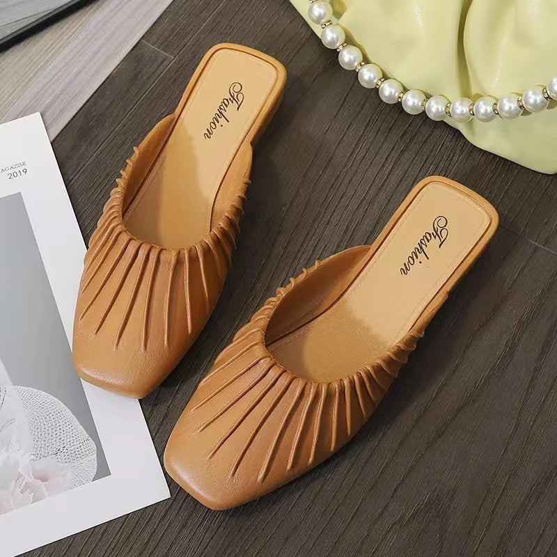 Women's Summer Outdoor Wear Pointed Toe Faion Mule Slippers Flat Bot f Cover Single oes mat Sle Daily Use ...