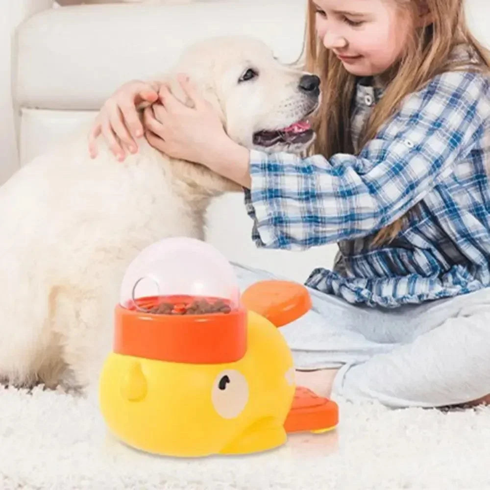 Cartoon Duck Pet Automatic Feeder Exercise Dog Intelligence Interactive Dog Food Dispenser Cat Dog Leakage of Toy Food Utensils