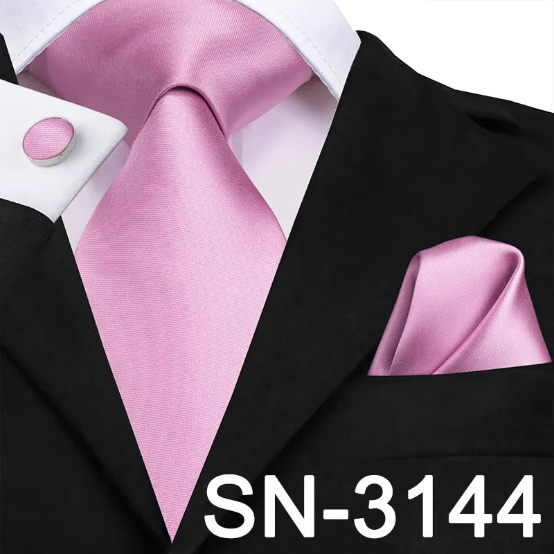 Hi-Tie Silk Men Tie Peach Pink Floral Wedding Necktie for Men Luxury Necktie Handkerchief Cufflink Fashion Design Business