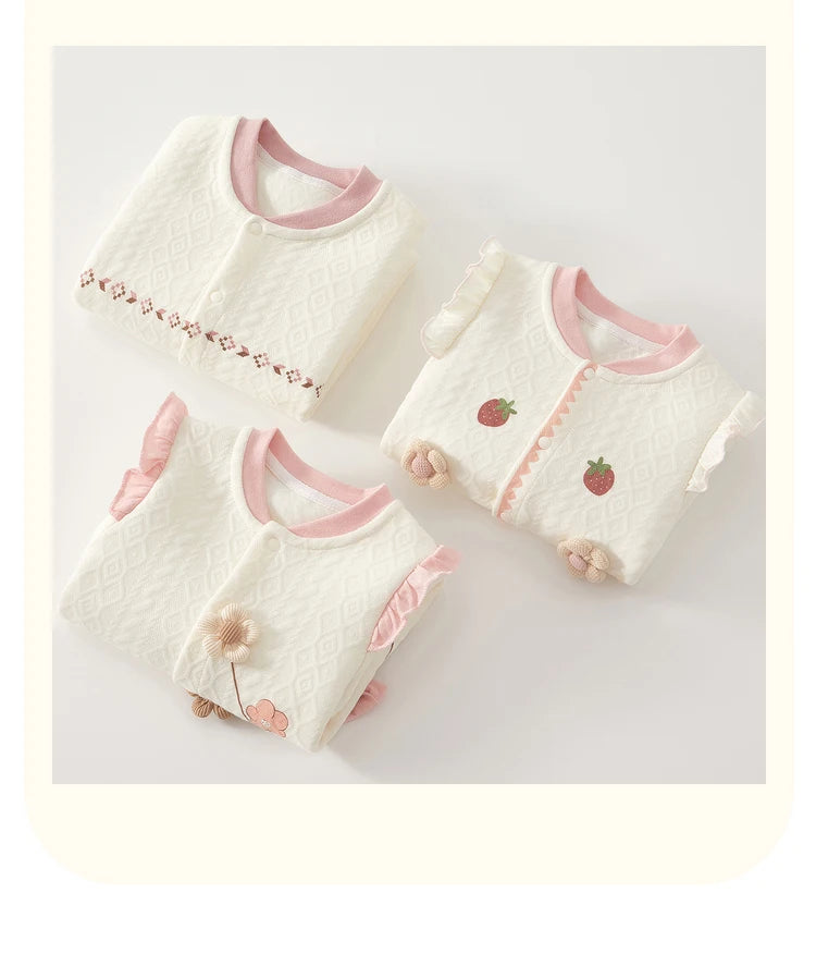 Baby Clothes for Autumn, Class A, Baby Girl Full-Month Outfit, One-Piece Suit, Baby Silk-Lined Warm Newborn Romper