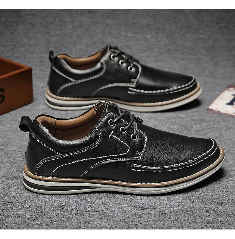 Men Genuine Leather Casual Shoes Fashion Business Leisure Shoes Lace-up Loafers