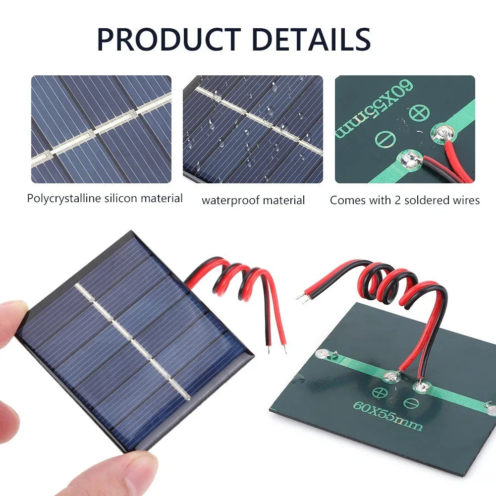 Solar Panel 0.55W 3V Small Sunpower Module Epoxy Solar Cell Polycrystalline Silicon Photovoltaic Plate with 15cm Cable 60*55mm