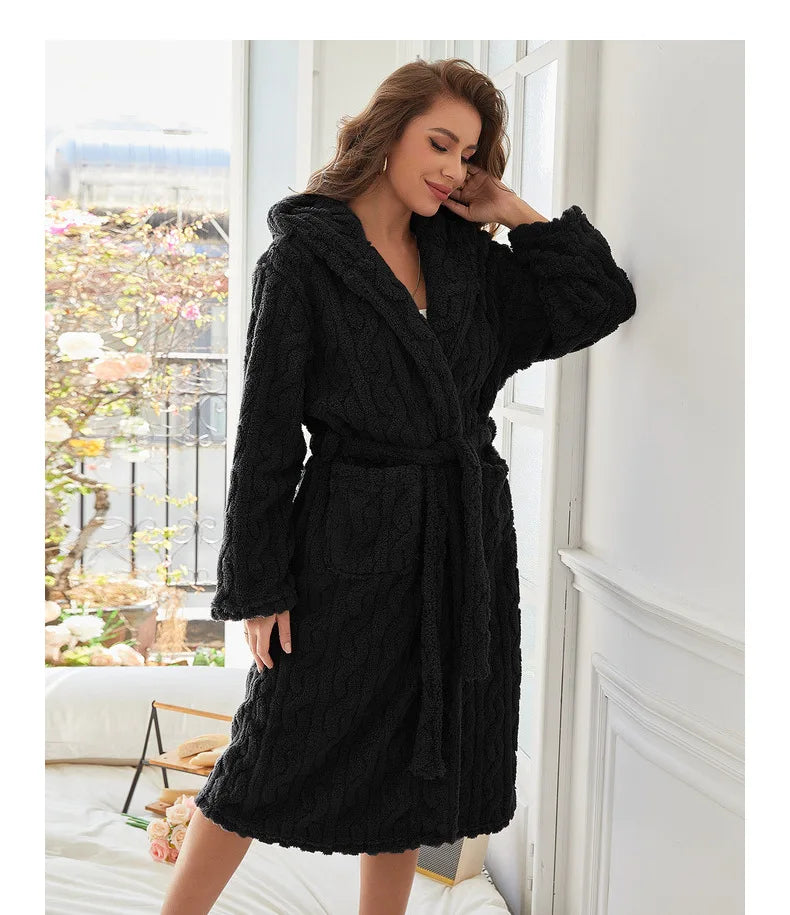 Autumn and Winter New Robe Big Size Shu Cotton Velvet Couple Double Hooded Robe European and American Wind Home Wear Suit