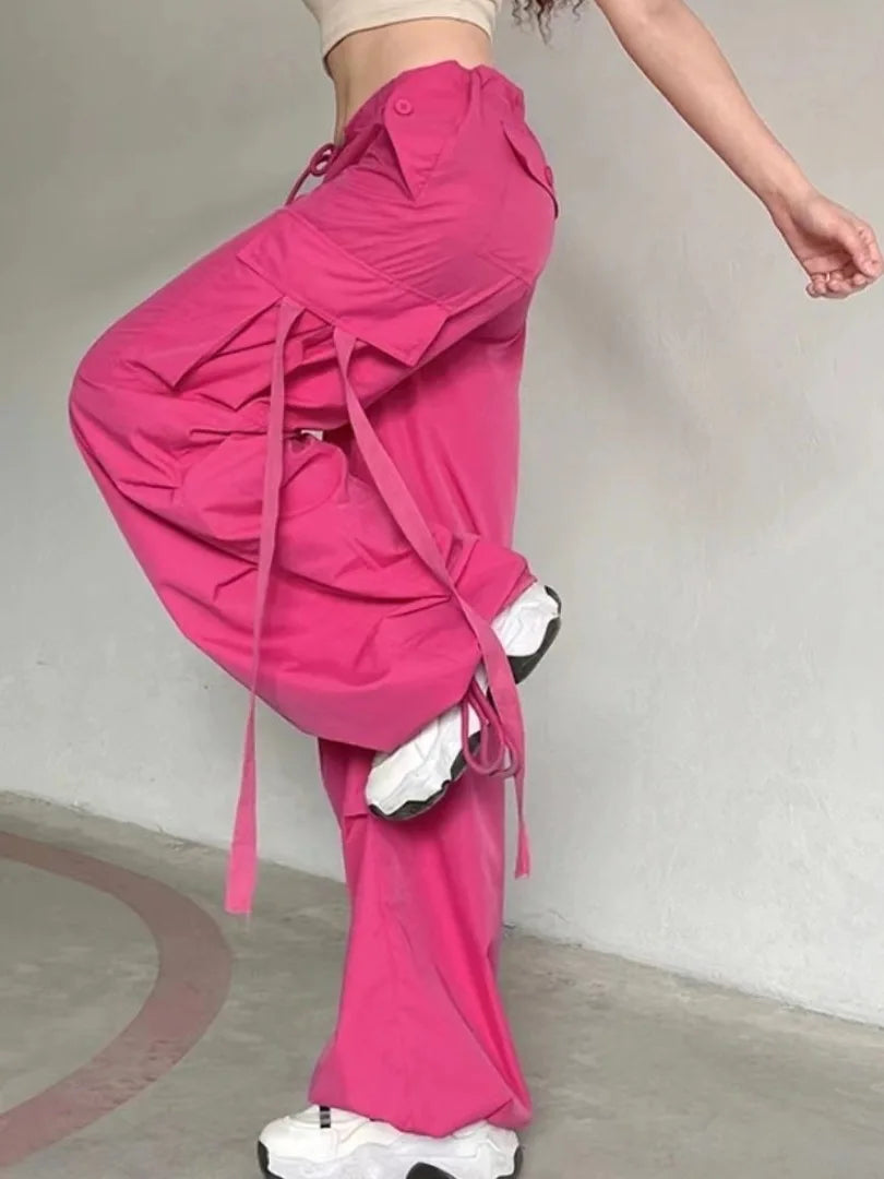 Pink Sash Loose Wide Leg Pants Women's Spring Summer Thin Drawstring Trousers Casual Loose Long Pants Trendy Commute Style