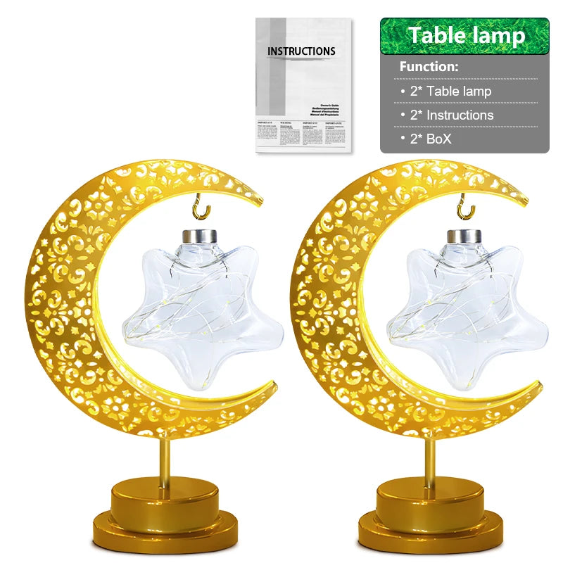 Ramadan Decorations Star Moon Light LED Eid Mubarak Lantern For Home Festival Eid Gift Lslamic Muslim Party Supplies Night Light
