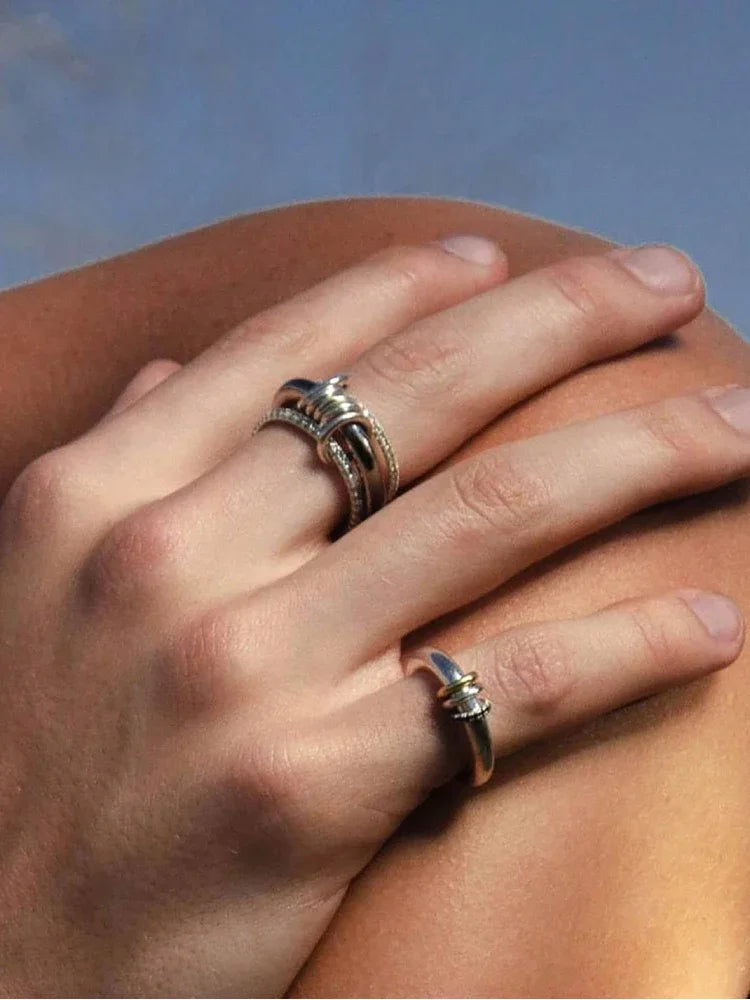 925 Sterling Silver Luxury Multiple Levels Of Interlocking Zircon Ring For Women Daily Life Fashion High Quality Fine Jewelry
