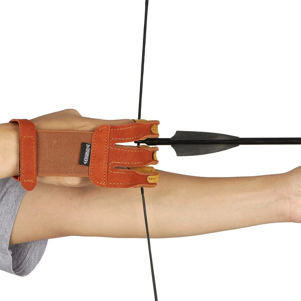 Archery Arm Finger Guard Leather Handguard Protector Adult 3 Finger Glove Left Right Hunting Shooting Safety Anti Slip Protect