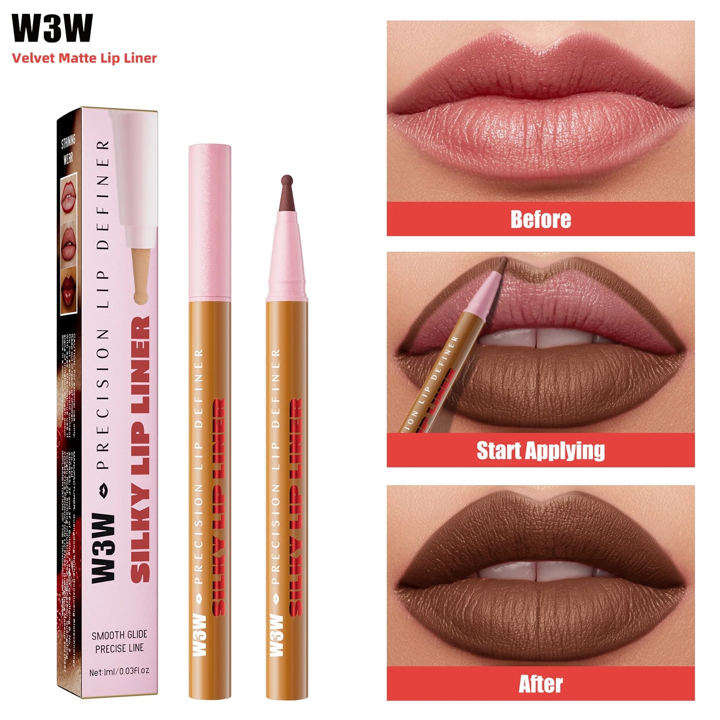 Waterproof Long Lasting Lip Liner Pencil, High Pigment Smooth Matte Lip Liner, Sweatproof Non-Fading Lip Contour Makeup