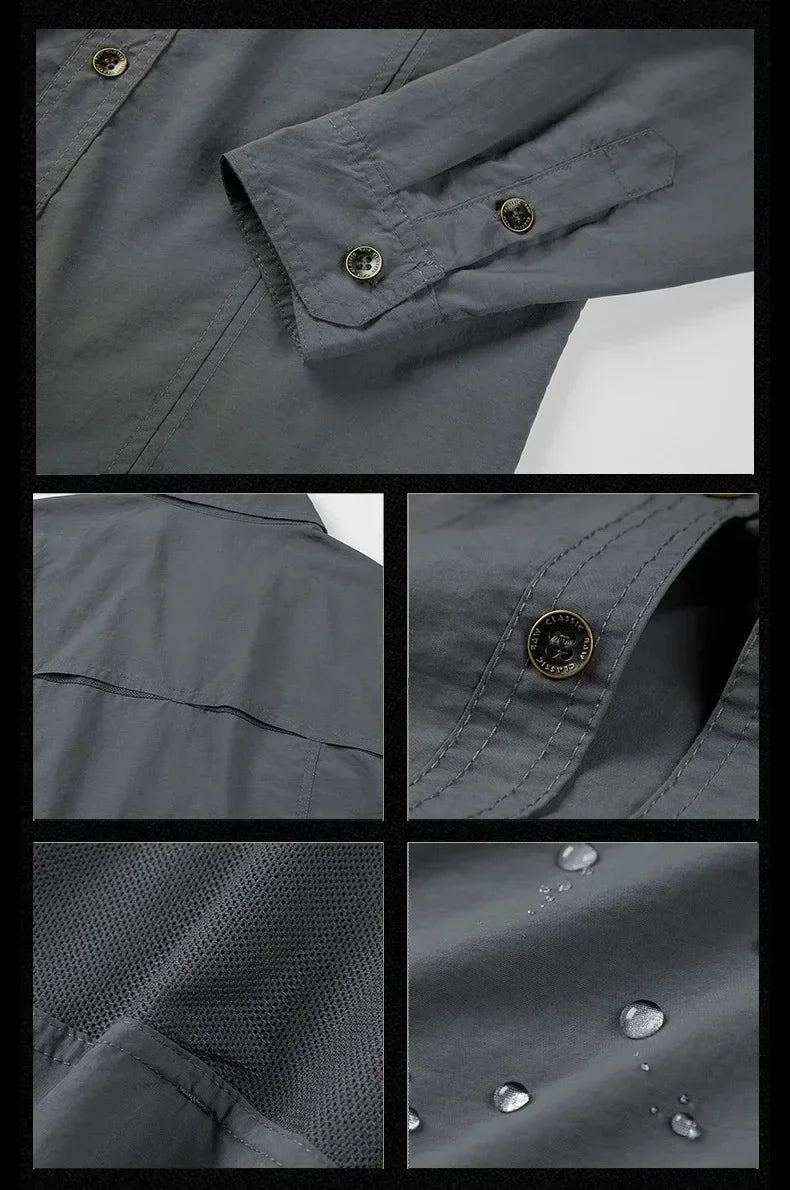 Men's Lightweight Quick-Drying Shirt Tactical Casual Military Long-Sleeved Cargo Shirt Breathable Sport Sunscreen Hiking Shirt