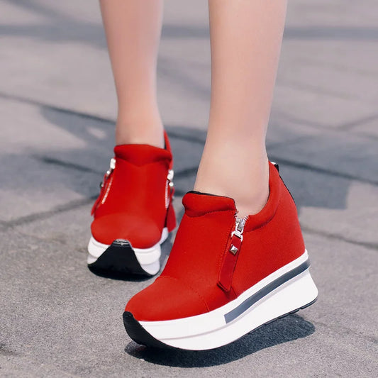 Women Wedges Ankle Boots Platform Thick Bottom Shoes Slip on Zipper Fashion Casual Female Sneakers Shoes Zapatos De Mujer