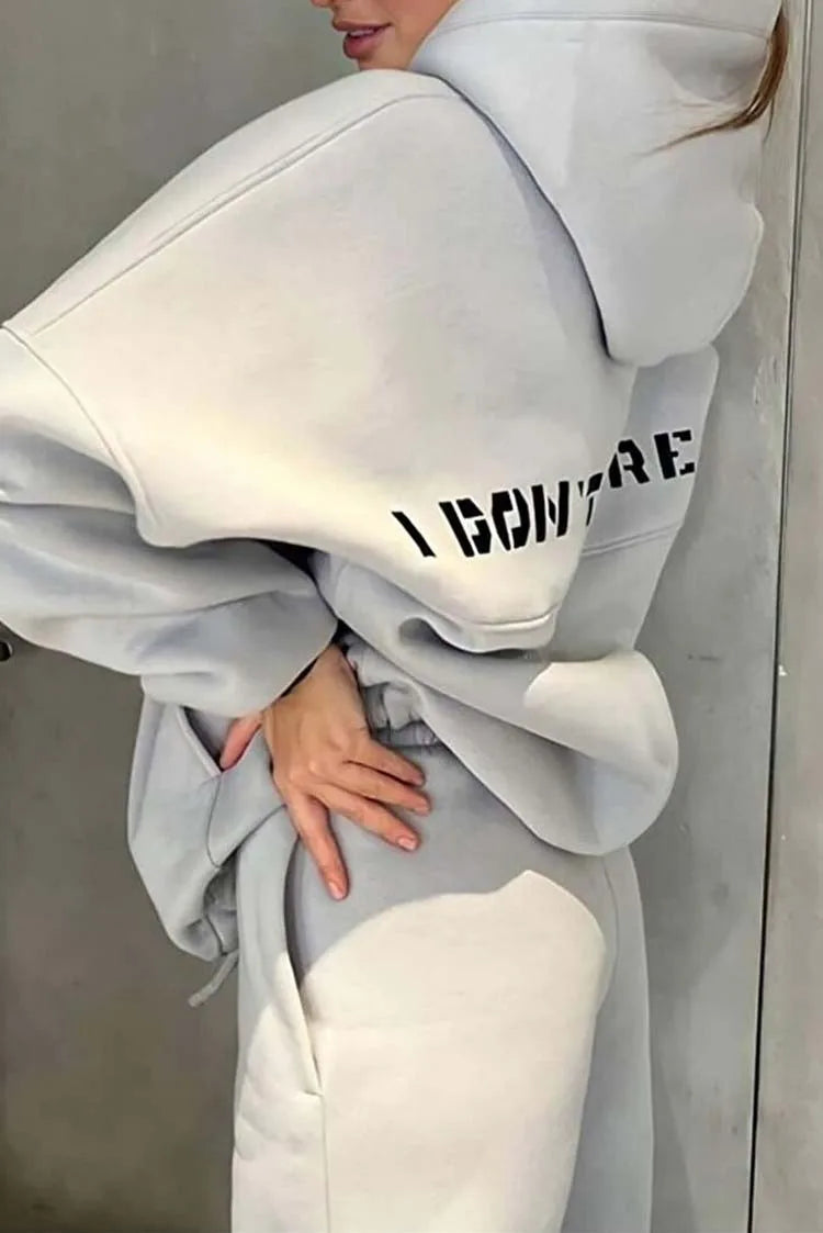 Two Piece Drawstring Set Long Sleeved Letter Print Hoodies Loose Sweatshirt Jogging Pants Outfits Autumn Women Sports Hooded