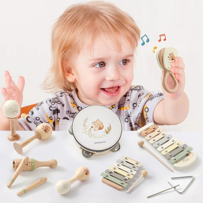 Wooden Montessori Musical Instruments for Baby, Xylophone, Rattle, Drum, Music Enlightenment, Educational Toys , Christmas Gift