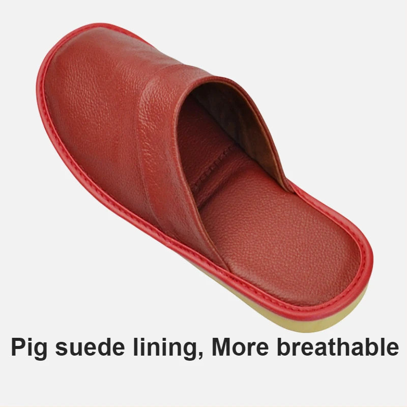 Genuine Cow Leather Slippers Homes in indoor slipper Spring Autumn summer men women elderly non-slip casual single Slides shoes