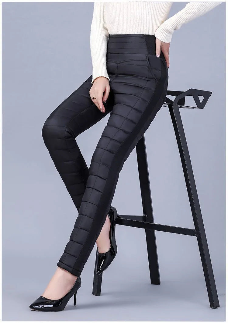 High Waist Thickened Cotton Pants Women's Elastic Slim Fit Korean Style Winter Outerwear Warm Cotton Trousers for Ladies