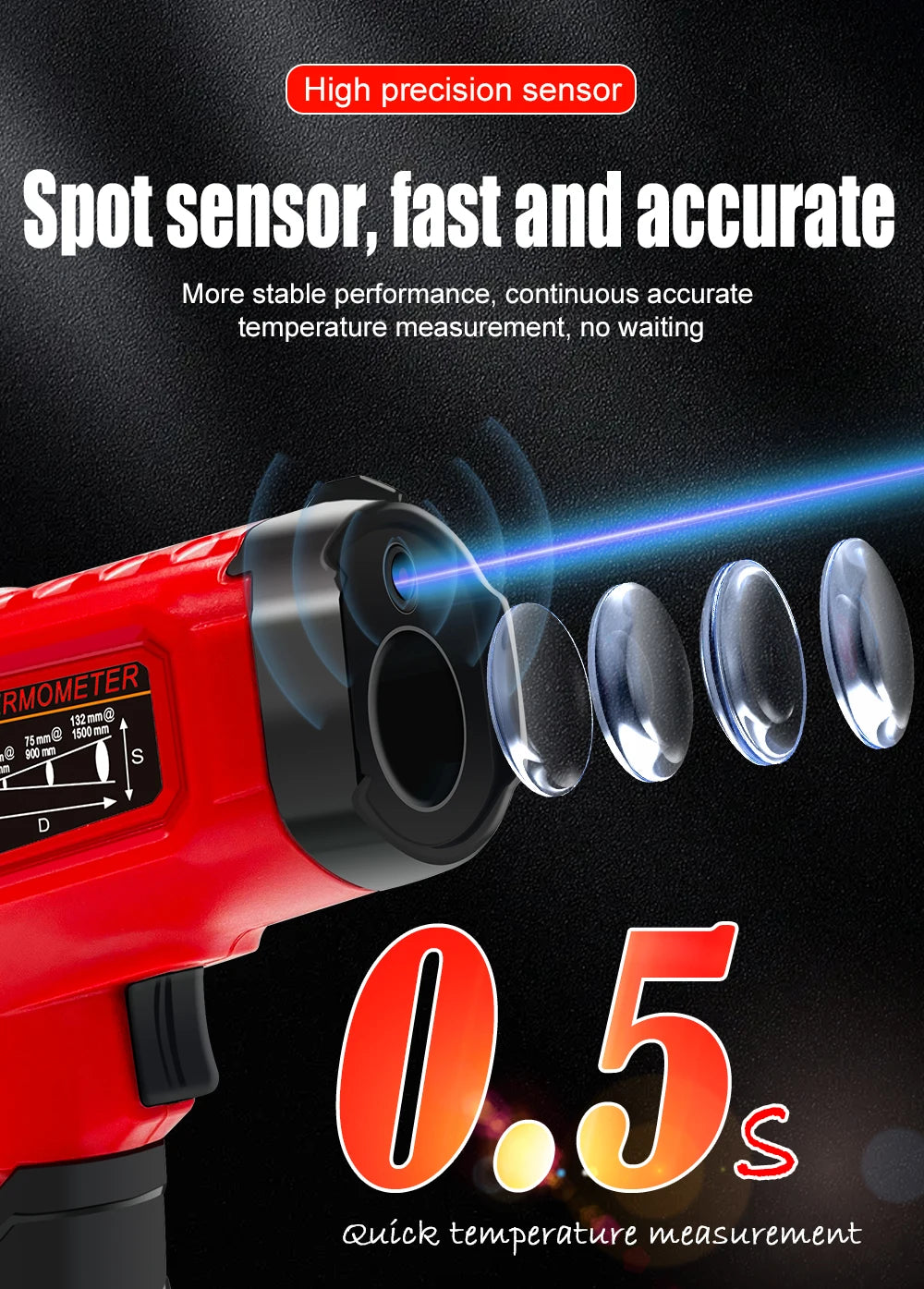 TOOLTOP ET6530C -50°C-600°C Handheld Digital Thermometer Laser Backlight Display Industrial Thermometer For Kitchen Outdoor Car
