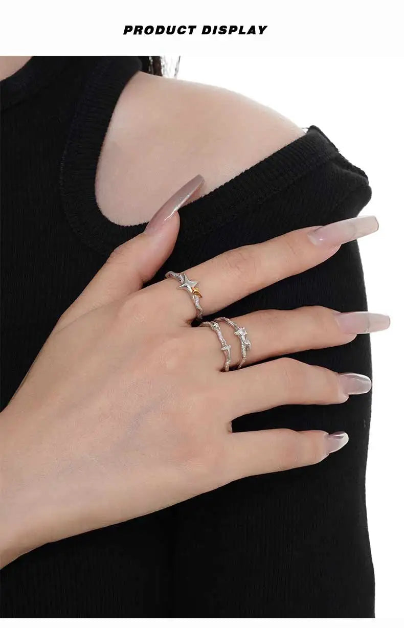 F.I.N.S New Original Simple S925 Sterling Silver Star Ring Women's Double Layer Irregular Adjustable Finger Fine Jewerlry Gifts