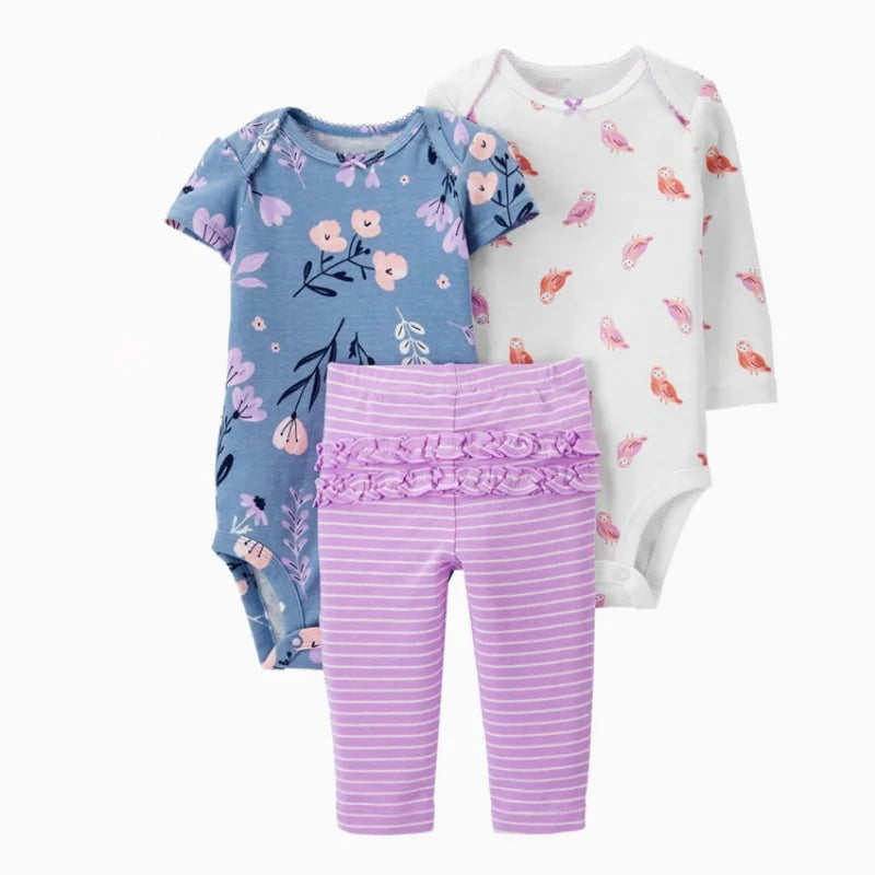 Newborn Baby Girls Clothes Set Pure Cotton Clothes Soft Cute Animal Kids Bodysuits+Pants Outfit Toddler 3Pcs Kids Bebe 6-24M