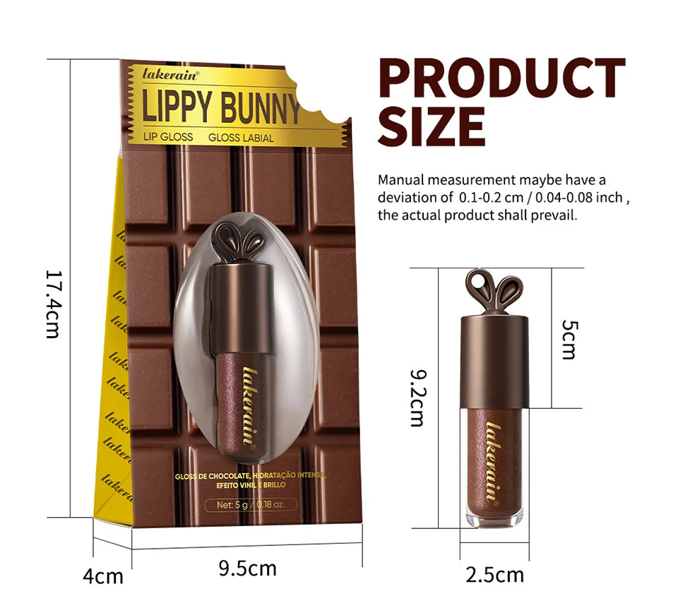 Lakerain Chocolate Rabbit Lip Gloss Mirror Effect Moisturizing Smooth Non-Sticky Long Lasting Hydration Lippy Bunny Lipstick