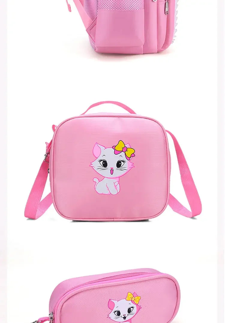 Kids Cat Backpack Set with Lunch Bag Pencil Case Cute School Bag for Girls Boys Waterproof Primary Student Bookbag