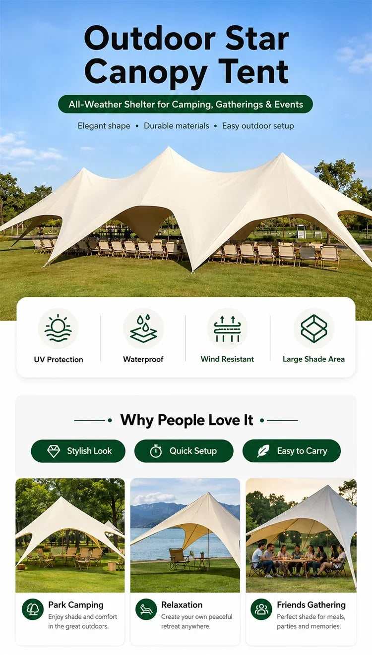 Large Outdoor Canopy Tent Waterproof Sun Shade Shelter Heavy Duty Camping Glamping Tent Backyard Wedding Party Event Tent