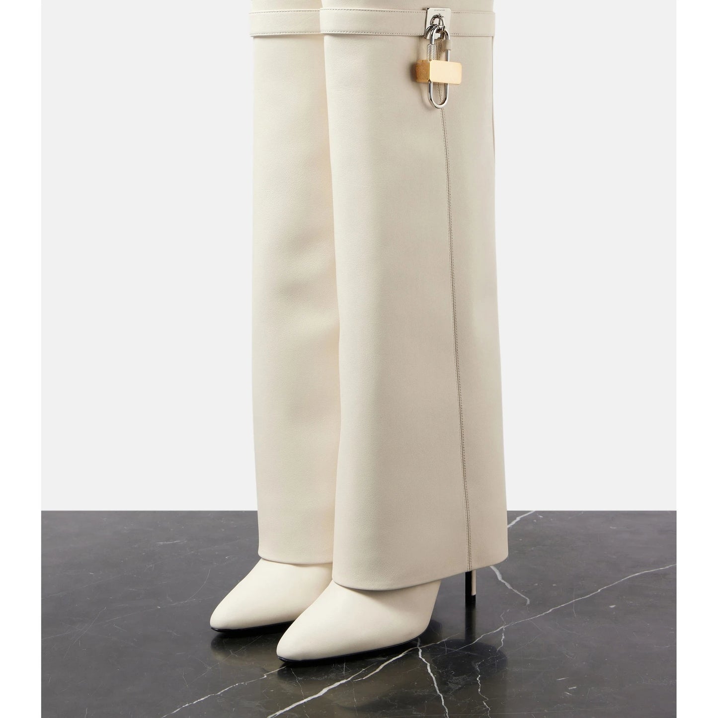 European and American women's fashionable large round toe over knee boots, slim high heels, shark button pants, long boots